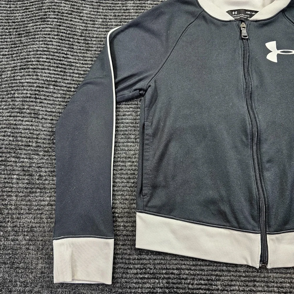 Under Armour Coldgear Track Jacket youth Girls M Black Full Zipper Raglan Sleeve
